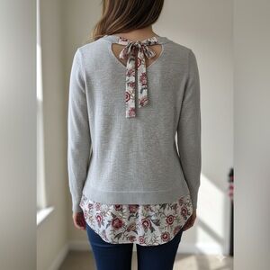 LOFT Gray Floral Tie-Back Sweatshirt